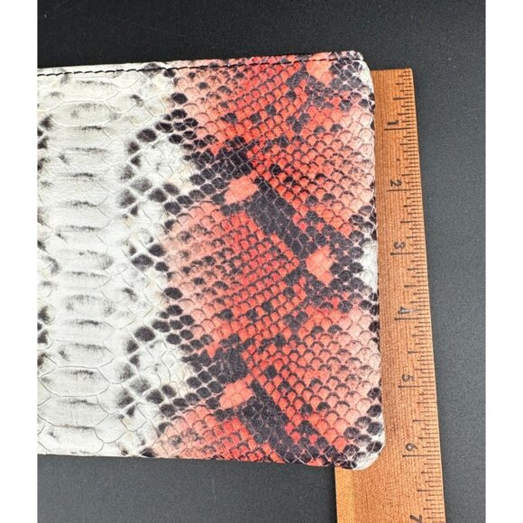 Genuine Leather Snake Print Tassel Clutch Purse - Made In Italy -Red Black White - Picture 3 of 6